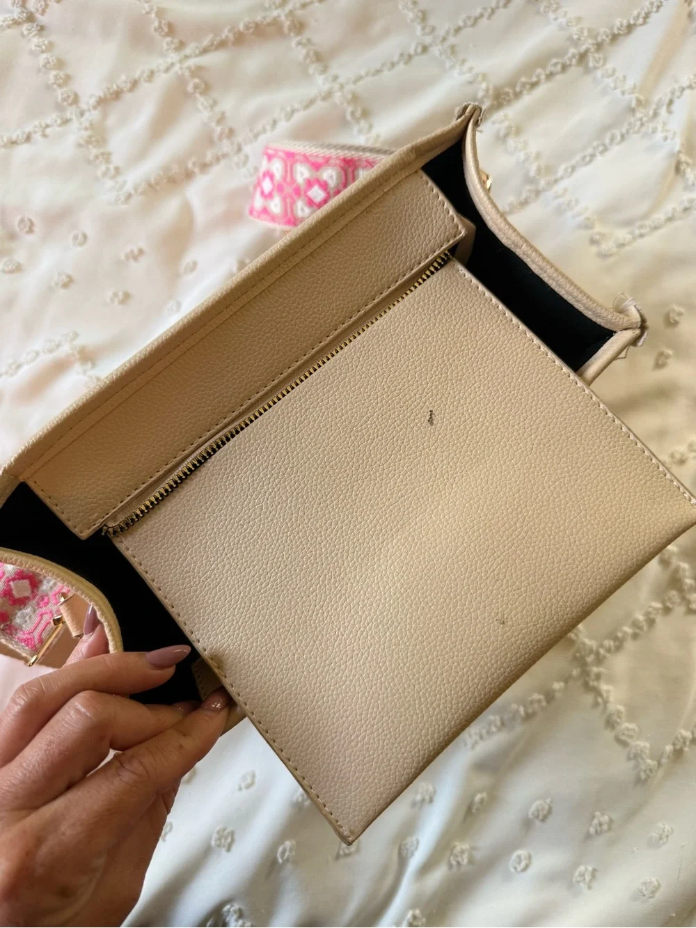 THE TOTE BAG Beige Women's Structured Tote with Pink Strap